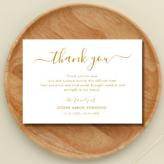 Simple Gold Script Funeral Merci note