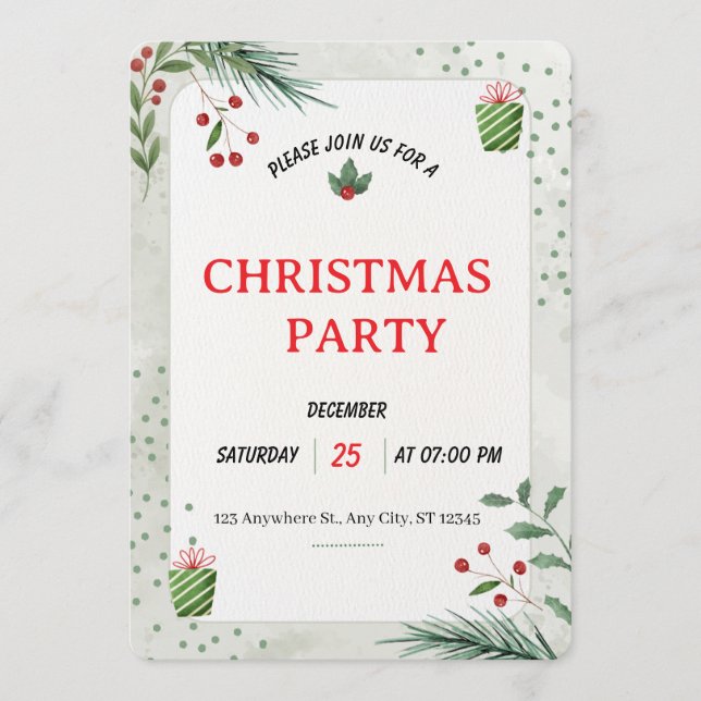 Simple Green Christmas Party Invitation Card (Devant)