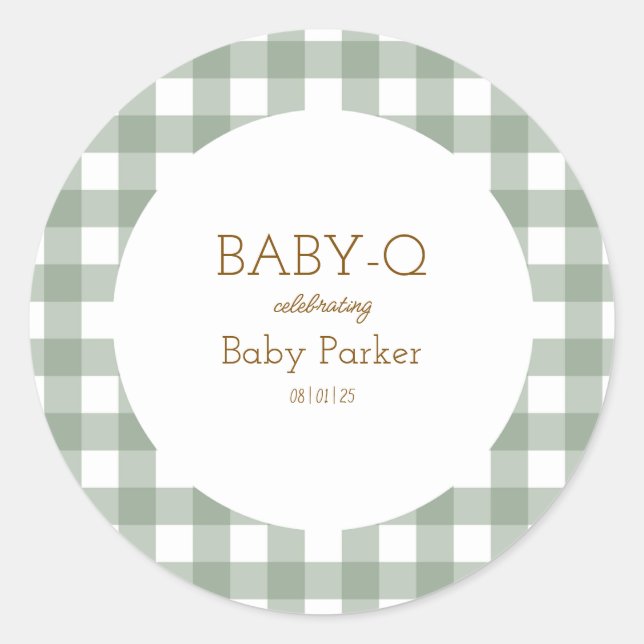 Simple Green Gingham Baby Shower Sticker (Devant)
