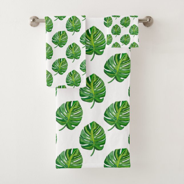 Simple Green Monstera Leaf Pattern on White (En situation)