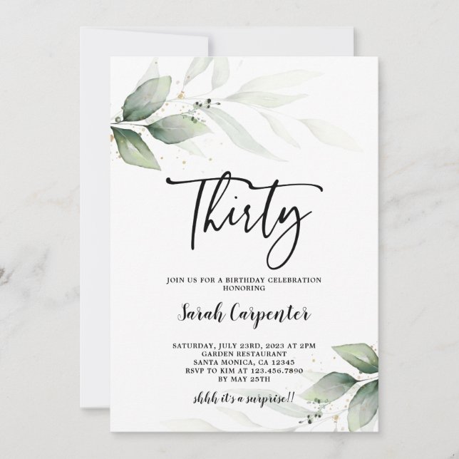 Simple Greenery 30e invitation anniversaire (Devant)