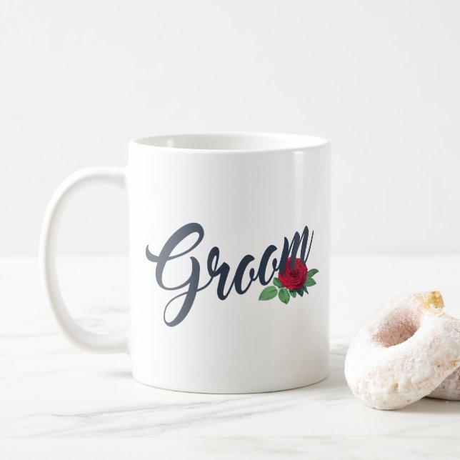 Simple Groom Floral Mariage Calligraphie | Tasse (Avec donut)