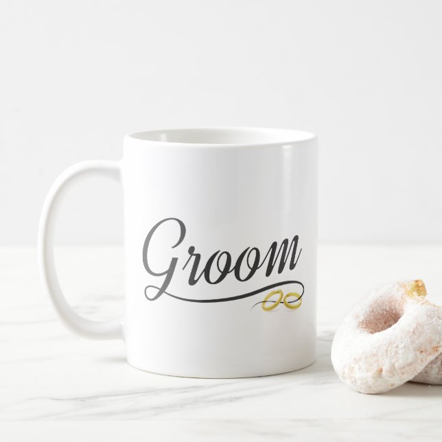Simple Groom Floral Wedding Calligraphie | Tasse (Avec donut)