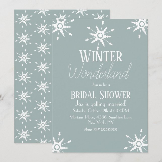 Simple hiver Snowflakes Invitation nuptiale douche (Devant / Derrière)