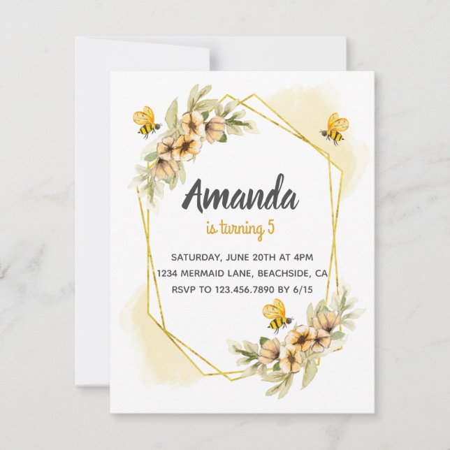 Simple Honey Bee Annithday Party invitation (Devant)