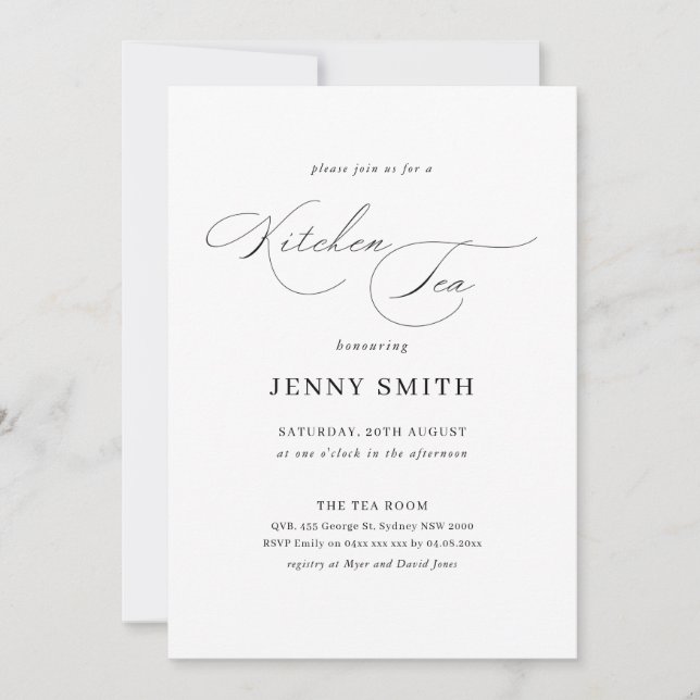 Simple invitation à la douche nuptiale noire et bl (Devant)