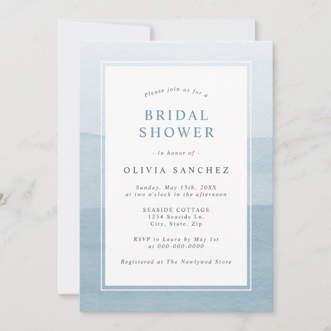 Simple Invitation de Fête de Mariage Bleu Poussiér (Devant)