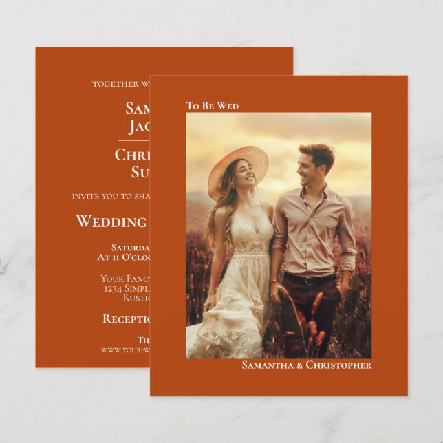 Simple Invitation de Mariage Photo BUDGET Orange R (Devant / Derrière)