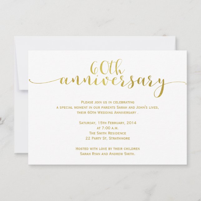 Simple invitation du 60e anniversaire du Mariage (Devant)