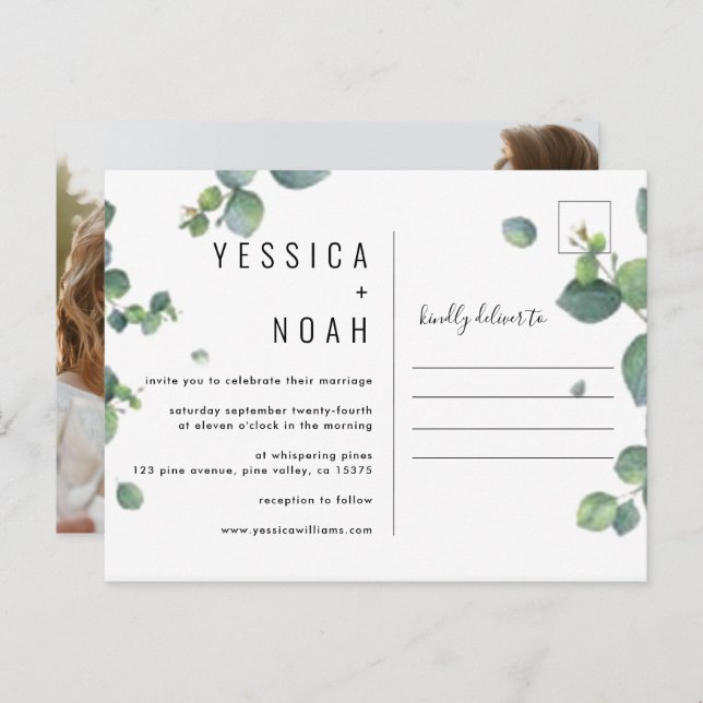 simple invitation Eucalyptus Mariage ph (Devant / Derrière)
