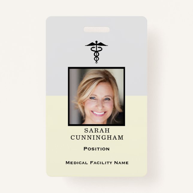 Simple Jaune & Gris Photo Médicale ID Badge (Devant)