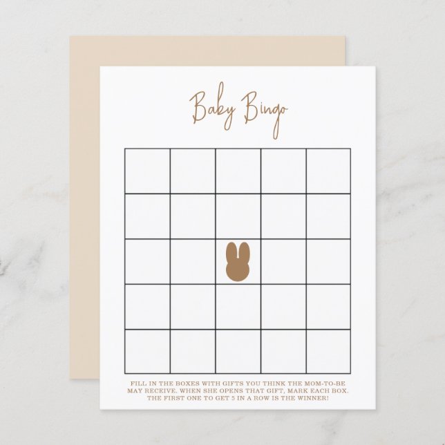 Simple jeu de bingo de Baby shower de lapin (Devant / Derrière)