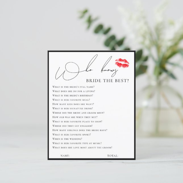 Simple jeu élégant qui connaît le mieux la mariée (Debout devant)