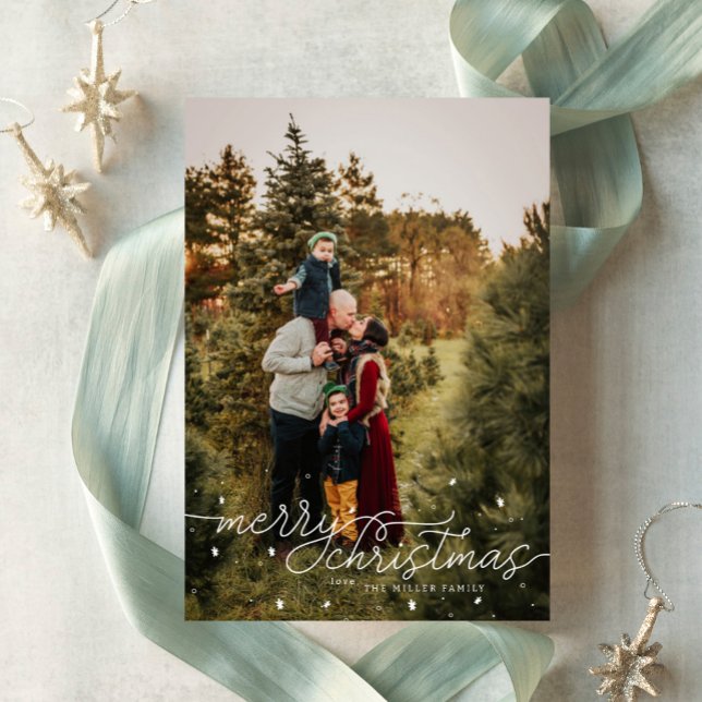 Simple Joyeux Carte photo de Noël avec Snowflakes (Créateur téléchargé)