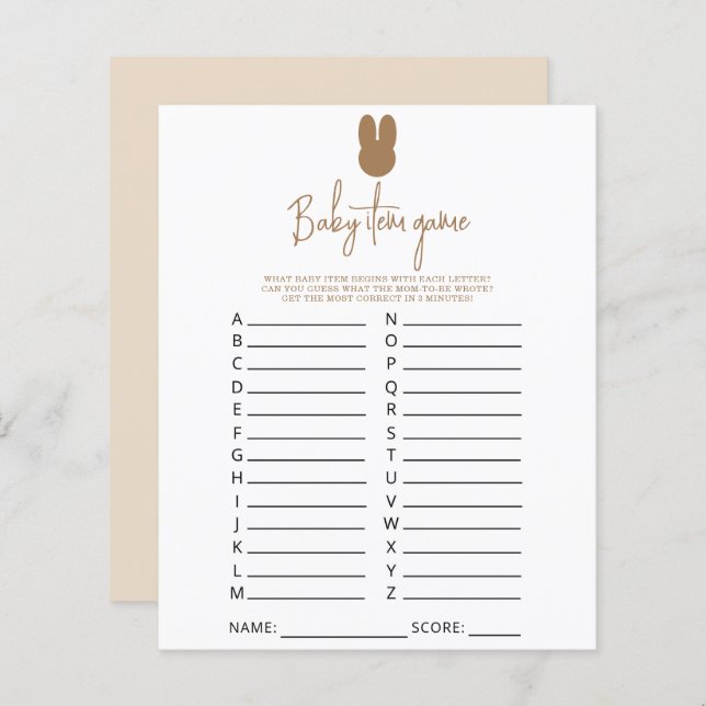 Simple lapin Baby Item Jeu. Jeu baby shower (Devant / Derrière)