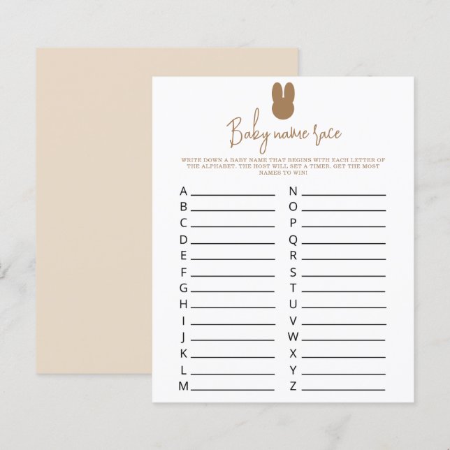 Simple lapin Baby jeu de course de nom (Devant / Derrière)