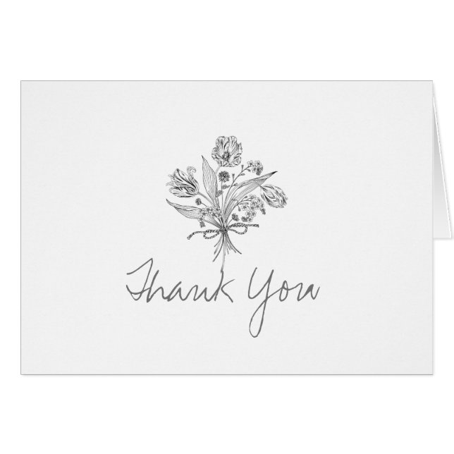 Simple Line Art Floral Bouquet Editable Note Card (Devant horizontal)