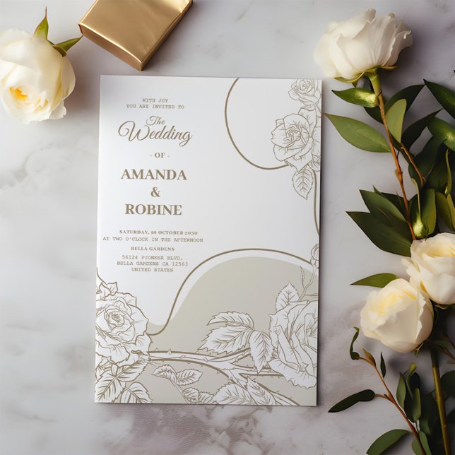 Simple Line Art Floral Faire-part de mariage (Créateur téléchargé)