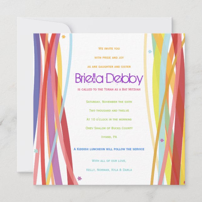 Simple Lines Bat Bar Mitzvah Invitation (Devant)
