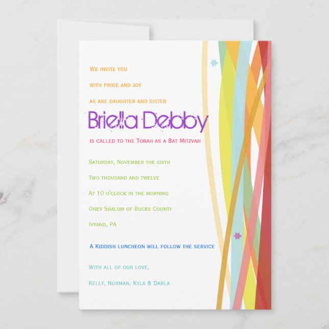 Simple Lines Bat Bar Mitzvah Invitation Invitation (Devant)