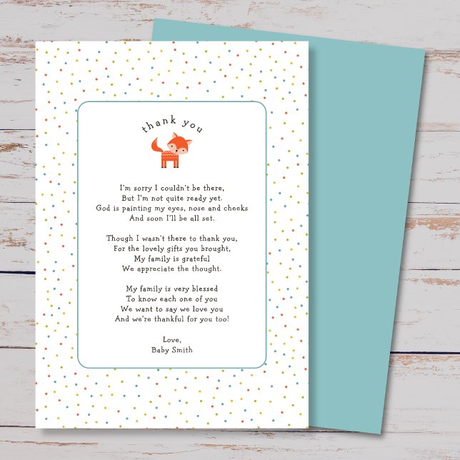 Simple Little Fox merci note avec poème (Créateur téléchargé)