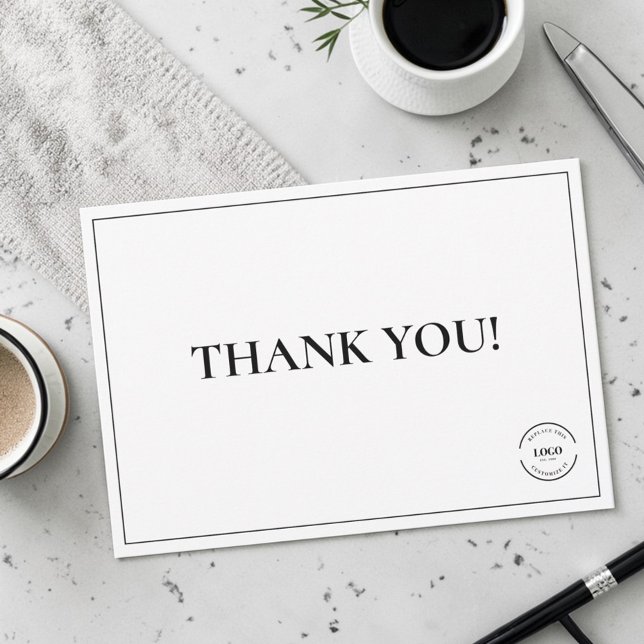 Simple Logo de Société Noir Blanc Merci Personnali (Custom thank you business logo card.)