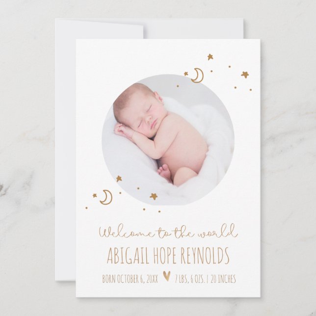 Simple Lune et étoiles Bébé Photo de naissance (Devant)