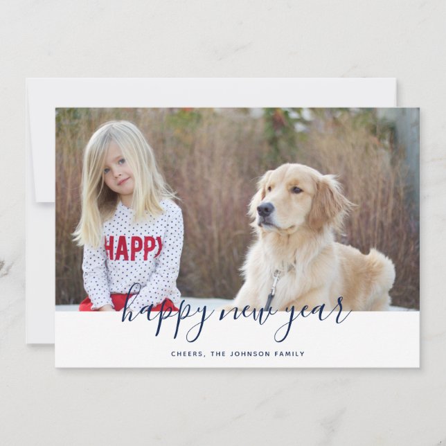 Simple manuscrit Joyeux Carte photo du Nouvel An (Devant)