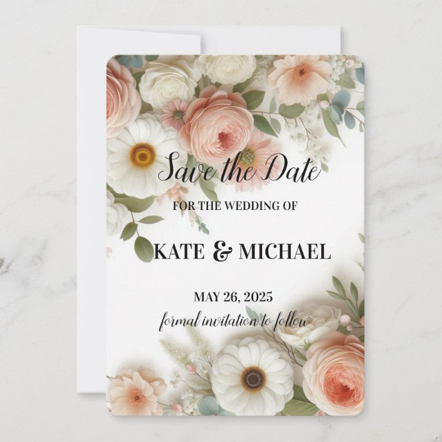 Simple Mariage Blush Floral Enregistrer La Carte D (Devant)