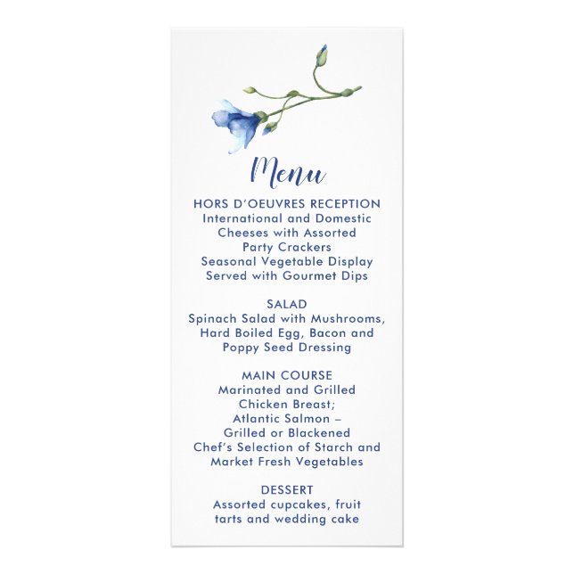 Simple mariage Fleur Bleue Aquarelle | Menu (Devant)