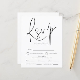 Simple Mariage noir blanc choix de repas RSVP