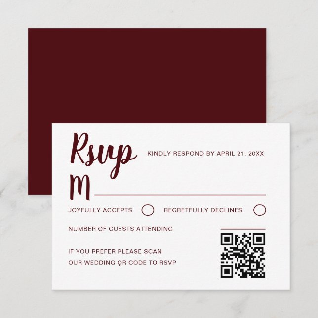 Simple Mariage RSVP Bourgogne  (Devant / Derrière)