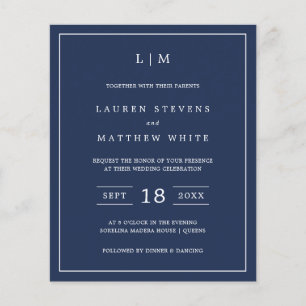 Simple Marine Blue Monogramme Budget Mariage Invit