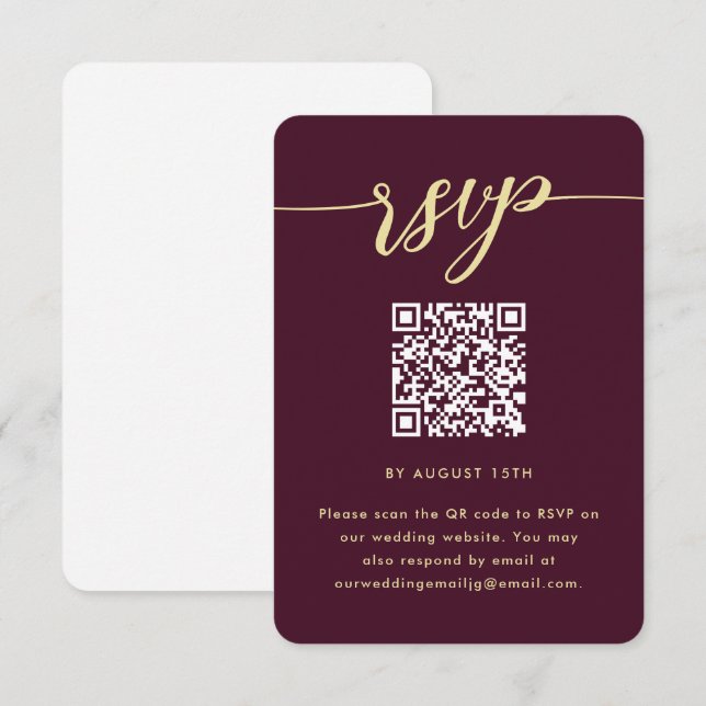 Simple Marsala Wedding RSVP avec QR Code (Devant / Derrière)