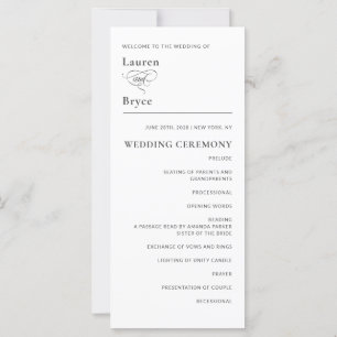 Simple minimal Élégant programme de mariage blanc
