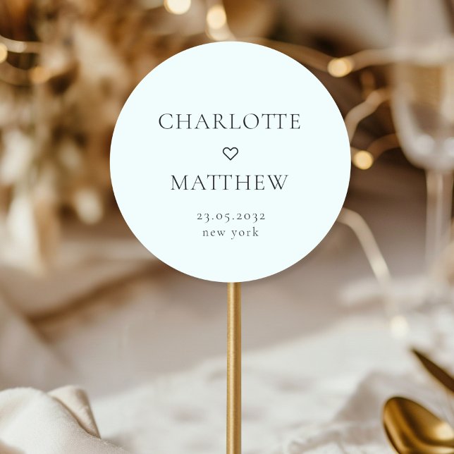 Simple, minimal, mariage cardiaque Sticker rond (Simpel, minimal, light-blue, heart wedding Round Sticker.)