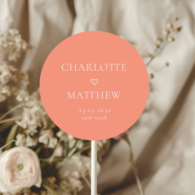 Simple, minimal, mariage cardiaque Sticker rond (Simpel, minimal, orange, heart wedding Round Sticker.)