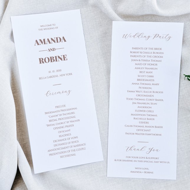 Simple minimaliste Brown Élégant Mariage Programme (Créateur téléchargé)