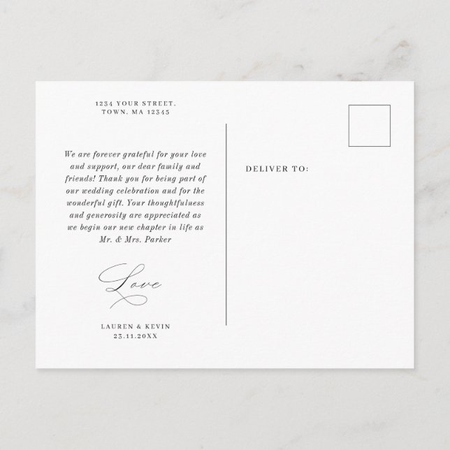 Simple minimaliste classique merci carte postale (Dos)