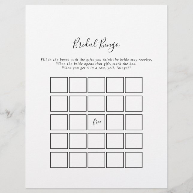 Simple minimaliste jeu de bingo nuptiale (Devant)