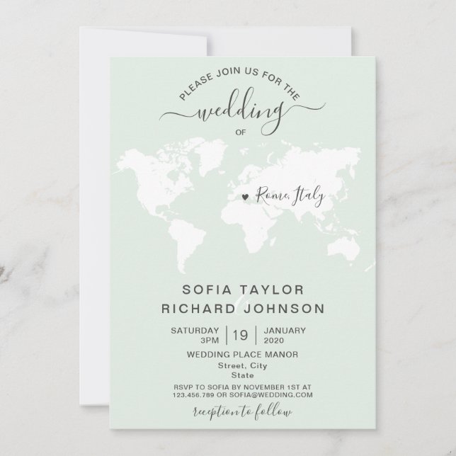 Simple minimaliste Mariage Destination Monde Carte (Devant)