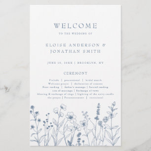 Simple minimaliste Periwinkle boho Wedding Program