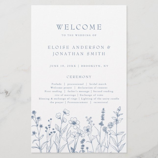 Simple minimaliste Periwinkle boho Wedding Program (Devant)