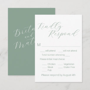 Simple minimaliste Sage Repas Choix Mariage RSVP C