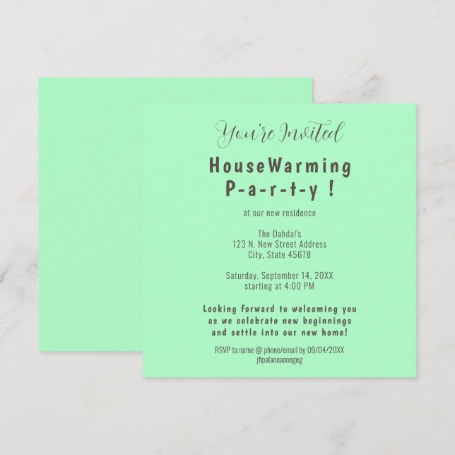 Simple Mint Seafoam Green House Invitation (Devant / Derrière)