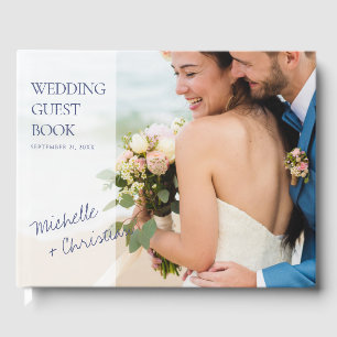Simple Modern Blue Text Photo Mariage Livre d'or