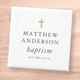 Simple Modern Elegant Cross Baby Baptism Magnet