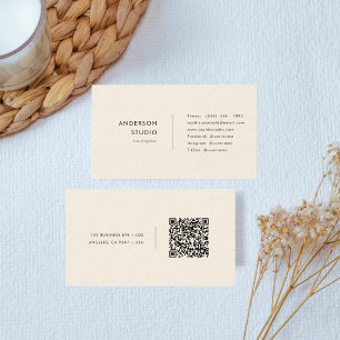 Simple Modern Gold Cream QR Code Carte de visite