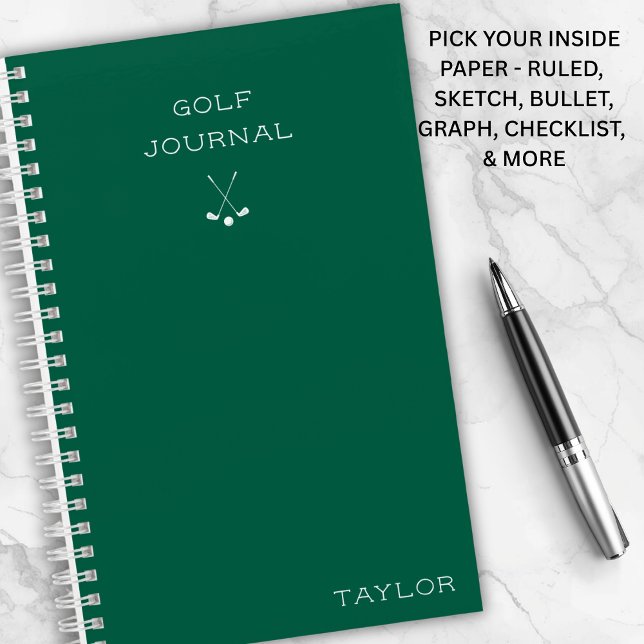 Simple Modern Golf Journal Nom Personnalisé Vert (Personalized with your name for a custom feel.)