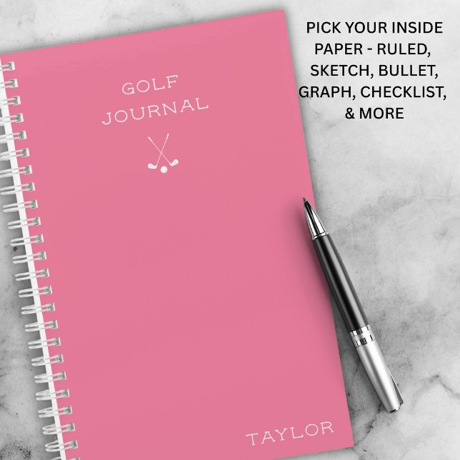 Simple Modern Golf Journal Personalized Name Pink (Personalized with your name for a custom feel.)